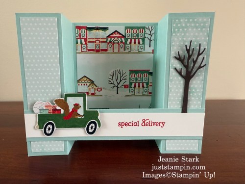 Stampin' Up! North Pole Delivery fun fold Christmas card idea with Jolly Delivery-Jeanie Stark StampinUp