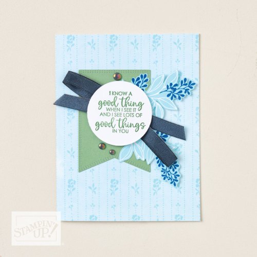 Stampin' Up! December Product of the Month True Blue Florals handmade card idea-visit juststampin.com for inspiration, ordering information, and more-Jeanie Stark StampinUp