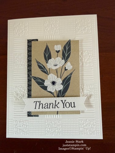 Stampin' Up! Lovely Blossoms Suite Thank you Card idea with All in A Row Embossing Folder-Jeanie Stark StampinUp