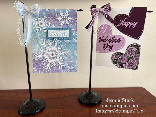 Stampin' Up! Mini Desktop Flags with Delicate Pines and Endless Love Dies-visit juststampin.com for kits and more-Jeanie Stark StampinUp
