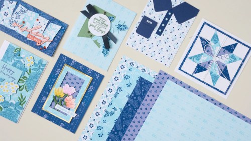 Stampin' Up! December 2025 Product of the Month, True Blue Florals 12 x 12 Designer Series Paper-visit juststampin.com for inspiration, ordering information, and more-Jeanie Stark StampinUp