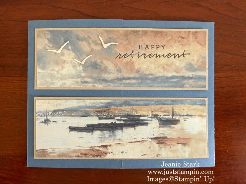 Stampin' Up! Sunrise Sailing fun fold retirement card with Thoughtful Journey Designer Series Paper-Jeanie Stark StampinUp