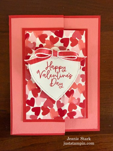Stampin' Up! Made with Love fun fold Valentine card for a friend with Bee My Valentine hidden message-Jeanie Stark SampinUp