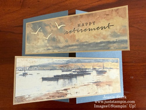 Stampin' Up! Sunrise Sailing fun fold retirement card with Thoughtful Journey Designer Series Paper-Jeanie Stark StampinUp