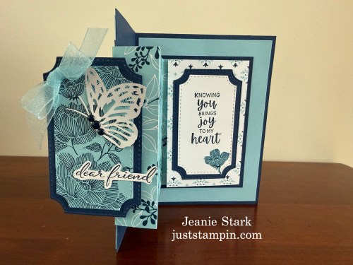 Stampin' Up! True Blue Florals fun fold Valentine card for a friend with hidden message-Jeanie Stark SampinUp