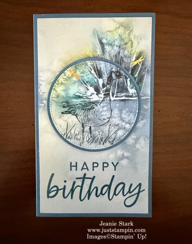 Stampin' Up! Wetlands and With You In Mind Birthday slimline card idea-Jeanie Stark StampinUp