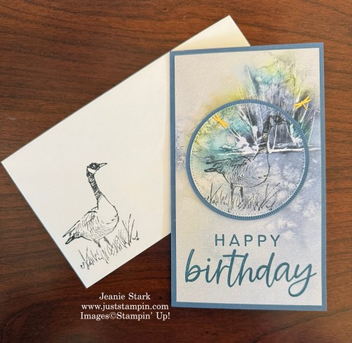 Stampin' Up! Wetlands and With You In Mind Birthday slimline card idea-Jeanie Stark StampinUp