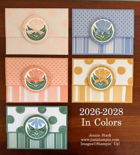 Stampin' Up! 2026-2028 In Color cards with Painted Patterns Designer Series Paper and A Round of Hellos stamp set-Jeanie Stark StampinUp