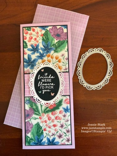 Stampin' Up! Berry Botanical Vellum Slimline card with Sunshine & Tulips Stamp Set and Scalloped Wishes Dies-Jeanie Stark StampinUp