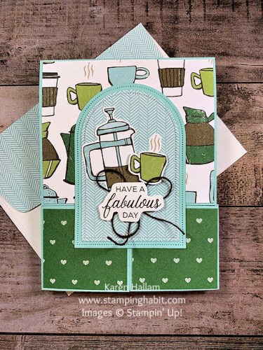 Stampin' Up! Double Dutch Door A Little latte fun fold card idea-visit juststampin.com for inspiration, ordering information, and more-Jeanie Stark StampinUp