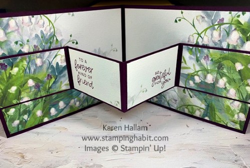 Stampin' Up! Lily of the Valley W fun fold birthday card idea-visit juststampin.com for inspiration, ordering information, and more-Jeanie Stark StampinUp