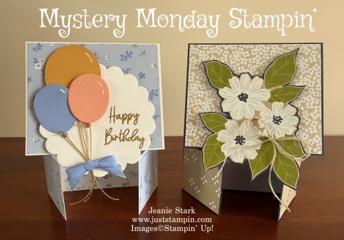 Stampin' Up! Double Dutch door fun fold cards with Bloom Boutique and Lovely Blossoms Designer Series paper and Scalloped Blooms and Balloon Festoon Dies-Jeanie Stark StampinUp