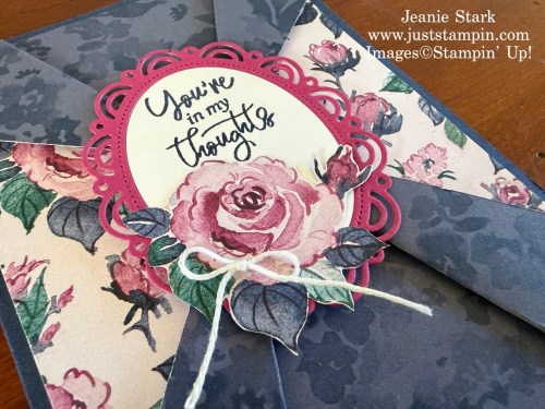 Stampin' Up! Double Collar Fun Fold Thinking of You card idea with Scalloped Wishes Dies and Floral Charm Designer Series Paper-Jeanie Stark StampinUp