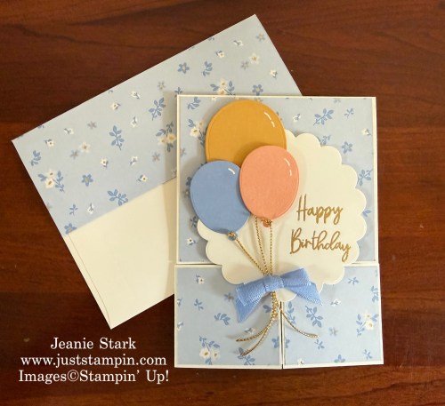 Stampin' Up! Double Dutch door fun fold birthday card with Bloom Boutique Designer Series Paper, Balloon Festoon Bundle, and Scalloped Blooms Dies-Jeanie Stark StampinUp