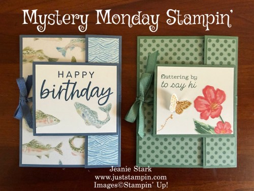 Stampin' Up! Double Front Flap fun fold cards with Waterside Retreat Designer series Paper and All Aflutter stamp set-Jeanie Stark StampinUp