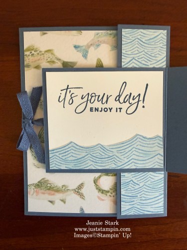 Stampin' Up! Double Front Flap fun fold masculine birthday card with Happiest Birthday Stamp Set and Waterside Retreat Designer series Paper-Jeanie Stark StampinUp