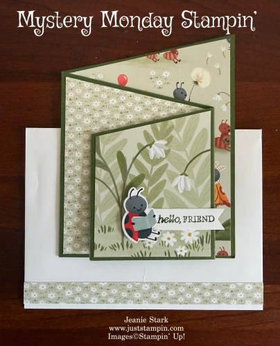 Stampin' Up! Diagonal Fun Fold card idea with Framed All Around Stamp Set and Sweet Bugs Bundle-Jeanie Stark StampinUp