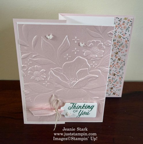 Stampin' Up! Phrases & Frames Thinkin of You fun fold Card idea with Floral Spray 3D Embossing Folder and 2026-2028 in Color Butterflies-Jeanie Stark StampinUp