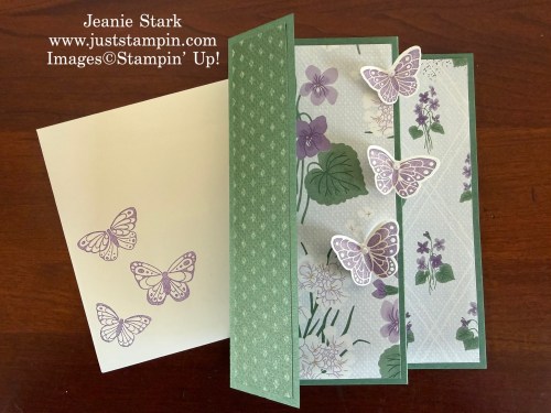 Stampin' Up! fun fold card idea with All Aflutter bundle and Violet Dreams Designer Series Paper-Jeanie Stark StampinUp