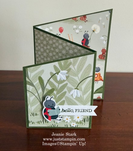 Stampin' Up! Diagonal Fun Fold card idea with Framed All Around Stamp Set and Sweet Bugs Bundle-Jeanie Stark StampinUp