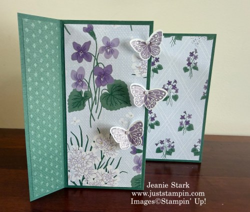 Stampin' Up! fun fold card idea with All Aflutter bundle and Violet Dreams Designer Series Paper-Jeanie Stark StampinUp