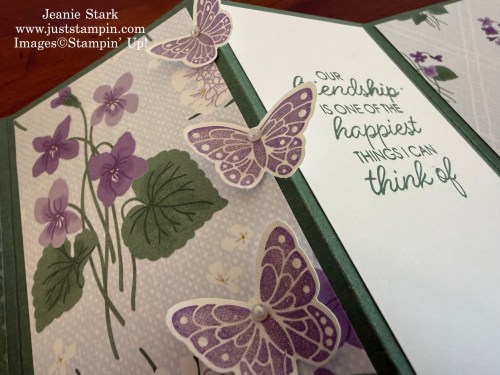 Stampin' Up! fun fold card idea with Framed All Around stamp set, All Aflutter bundle and Violet Dreams Designer Series Paper-Jeanie Stark StampinUp