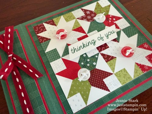 Stampin' Up! A Stitched Season book binding fun fold Christmas card idea with All Aflutter stamp set-Jeanie Stark StampinUp