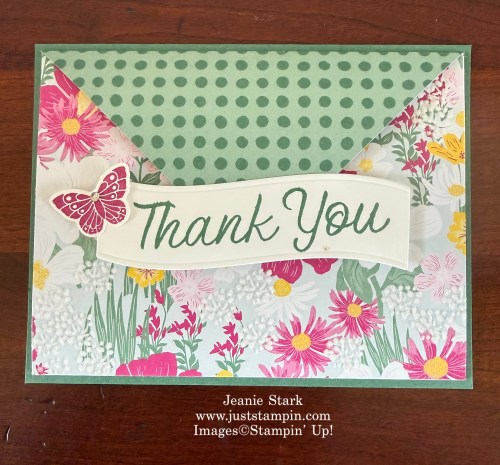Stampin' Up! Paradise Garden thank you card with Velvet Meadow Specialty Designer Series paper and All Aflutter Bundle-Jeanie Stark StampinUp