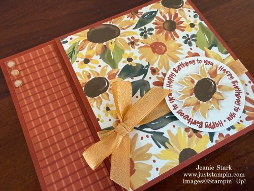 Stampin' Up! Round About Messages with Sunflower Fields Designer Series Paper fun fold birthday card idea-Jeanie Stark
