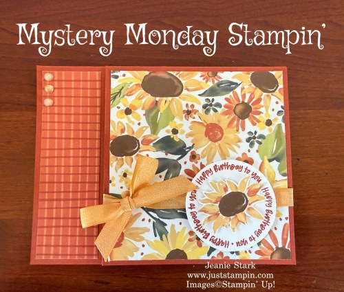 Stampin' Up! Round About Messages with Sunflower Fields Designer Series Paper fun fold birthday card idea-Jeanie Stark