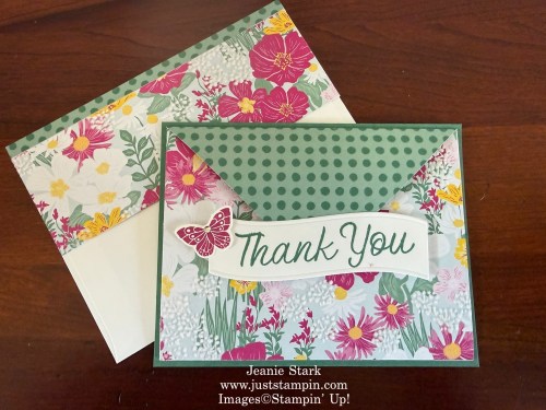 Stampin' Up! Paradise Garden thank you card with Velvet Meadow Specialty Designer Series paper and All Aflutter Bundle-Jeanie Stark StampinUp