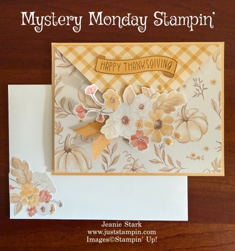 Stampin' Up! Thanks & Giving Thanksgiving fun fold card with Glow of Harvest Designer Series Paper-Jeanie Stark StampinUp