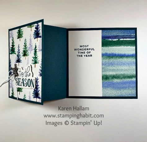 Stampin' Up! Whispering Woods fun fold Christmas Card idea-visit juststampin.com for mystery stamping fun fold card ideas-Jeanie Stark StampinUp
