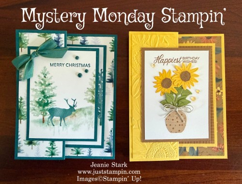 Stampin' Up! Double Decker Pop Out fun fold cards with Whispering Woods and Sunflower Fields-Jeanie Stark StampinUp