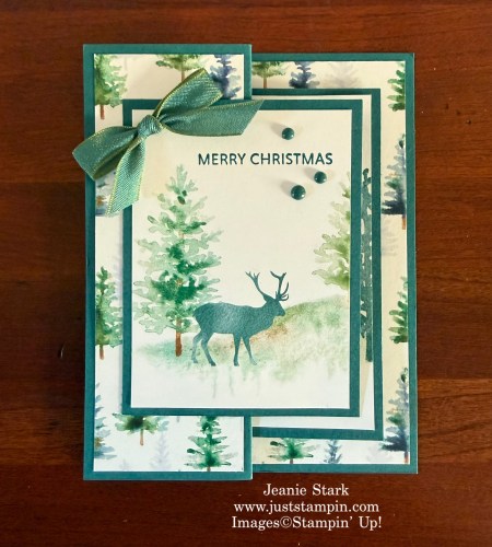 Stampin' Up! Whispering Woods double decker fun fold Christmas card idea with Soiree Salutations-Jeanie Stark StampinUp