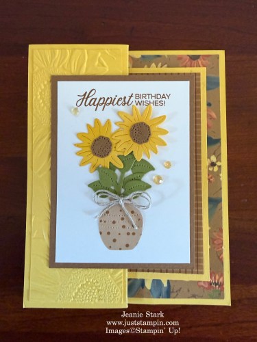 Stampin' Up! Sunflower fields double decker fun fold birthday card idea with Scalloped Blooms and Phrases & Frames-Jeanie Stark StampinUp