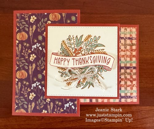 Stampin' Up! Thanks & Giving fun fold Thanksgiving card with Autumn Opulence Designer Series Paper-Jeanie Stark StampinUp