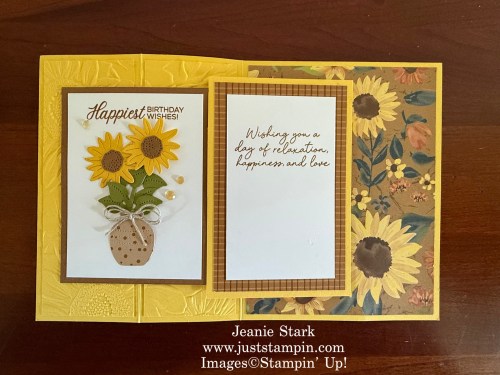 Stampin' Up! Sunflower fields double decker fun fold birthday card idea with Scalloped Blooms and Phrases & Frames-Jeanie Stark StampinUp