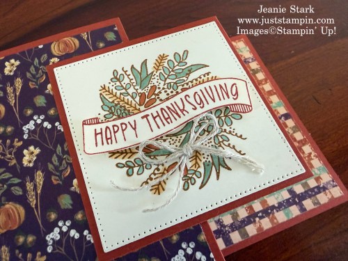 Stampin' Up! Thanks & Giving fun fold Thanksgiving card with Autumn Opulence Designer Series Paper-Jeanie Stark StampinUp