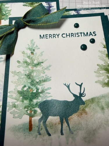Stampin' Up! Whispering Woods double decker fun fold Christmas card idea with Soiree Salutations-Jeanie Stark StampinUp