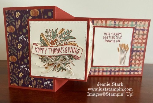 Stampin' Up! Thanks & Giving fun fold Thanksgiving card with Autumn Opulence Designer Series Paper-Jeanie Stark StampinUp