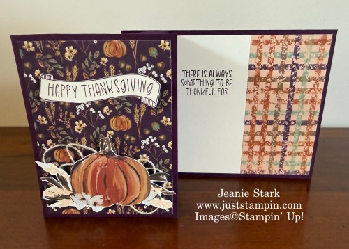 Stampin' Up! Thanks & Giving Fun Fold Thanksgiving card with Autumn Opulence Specialty Designer Series Paper-Jeanie Stark StampinUp