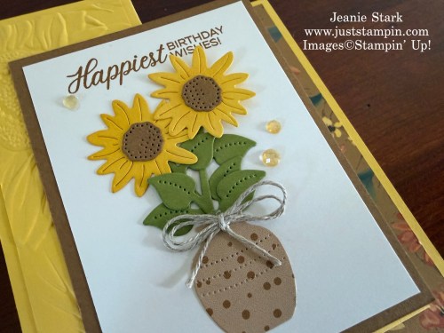 Stampin' Up! Sunflower fields double decker fun fold birthday card idea with Scalloped Blooms and Phrases & Frames-Jeanie Stark StampinUp