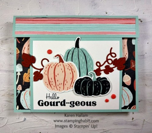 Stampin' Up! Hello Gourd-geous Overlay fun fold Card idea-visit juststampin.com for mystery stamping fun fold card ideas-Jeanie Stark StampinUp
