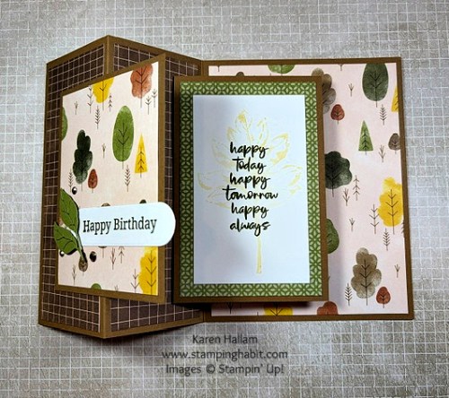 Stampin' Up! Sweet Days of Autumn Double Decker Pop Out fun fold birthday Card idea-visit juststampin.com for mystery stamping fun fold card ideas-Jeanie Stark StampinUp