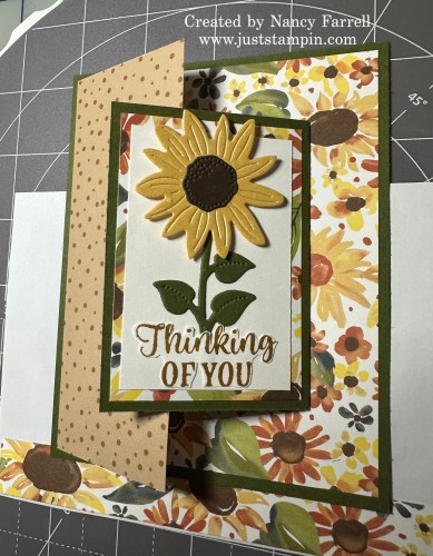 Stampin' Up! Sunflower Fields fun fold card idea-visit juststampin.com for mystery stamping fun fold card ideas-Jeanie Stark StampinUp