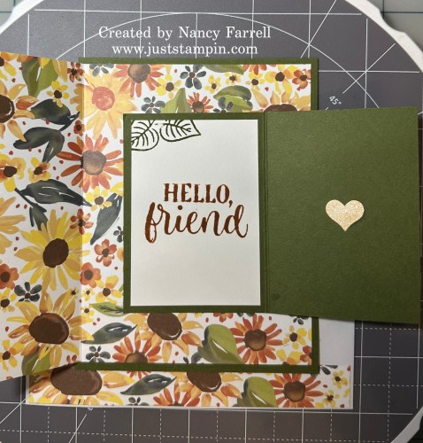 Stampin' Up! Sunflower Fields fun fold card idea-visit juststampin.com for mystery stamping fun fold card ideas-Jeanie Stark StampinUp