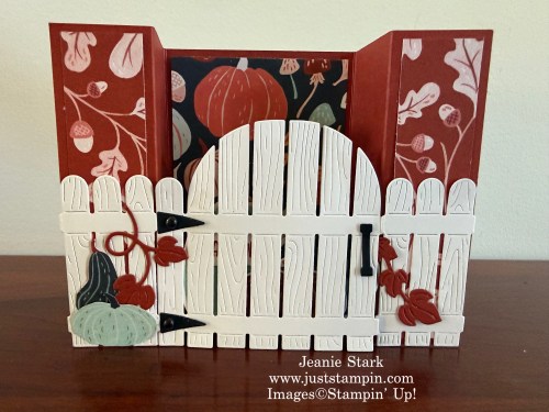 Stampin' Up! Painted Pumpkins bridge fold thank you card with Thanks & Giving stamp set and Painted Patch Designer Series Paper-Jeanie Stark StampinUp