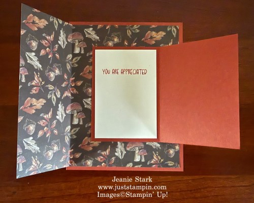 Stampin' Up! Autumn Opulence Designer Series Paper with Soiree Salutations, and Thanks & Giving Stamp Sets fun fold card-Jeanie Stark StampinUp