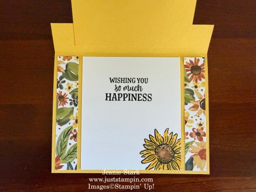 Stampin' Up! fun fold Thanksgiving card with Thanks & Giving, Radiant Sunflowers, and the Lazy Daisy 3D Embossing Folder-Jeanie Stark StampinUp